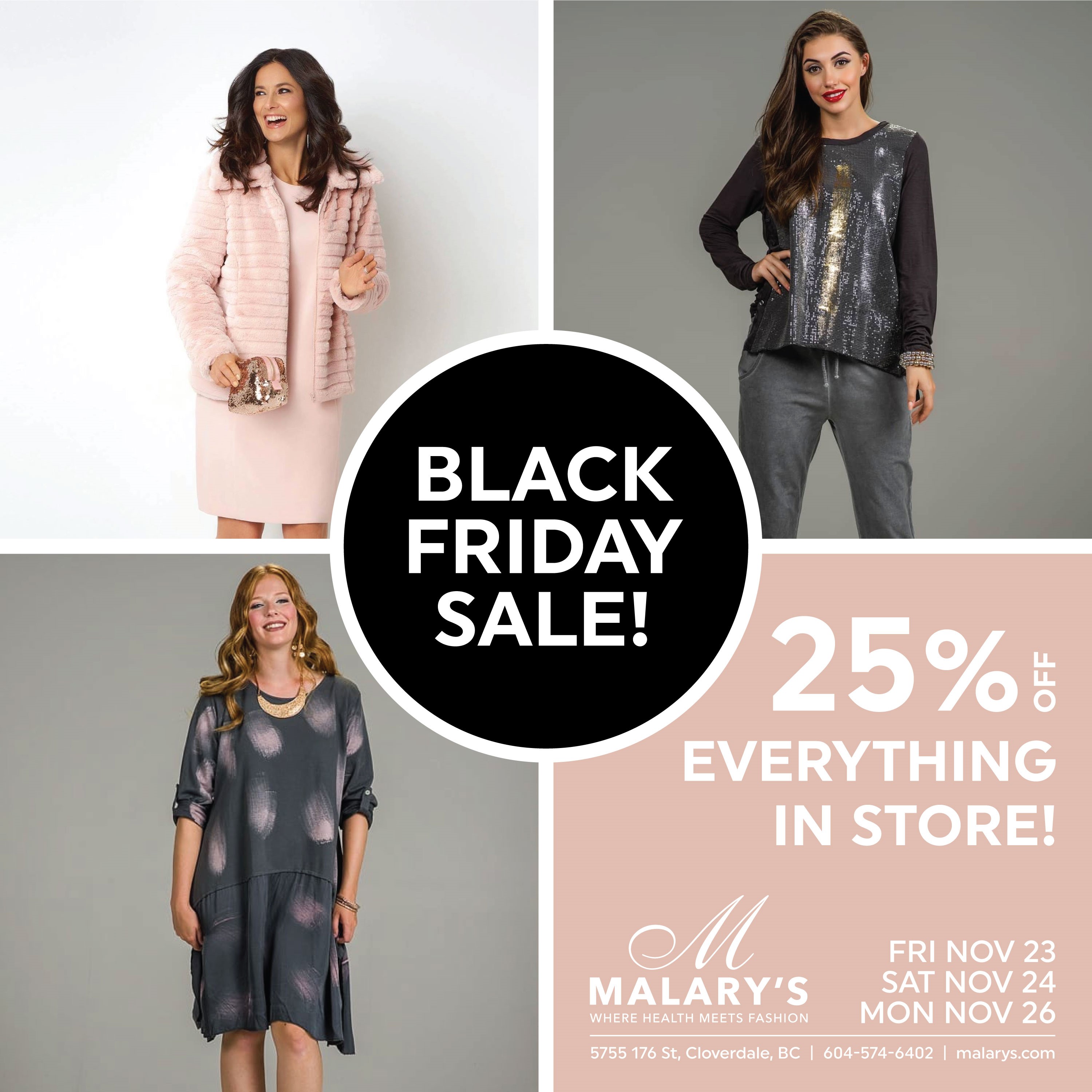 Black Friday Sale at Malarys! 25% off the entire store starting Friday
